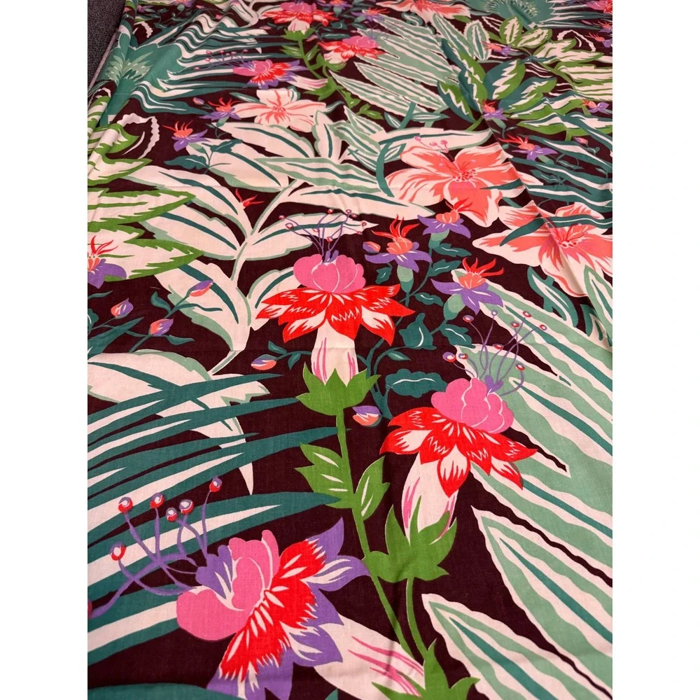 Vintage Tropical Floral Tablecloth 19 Napkins Set Palm Hibiscus Tiki Luau MCM
